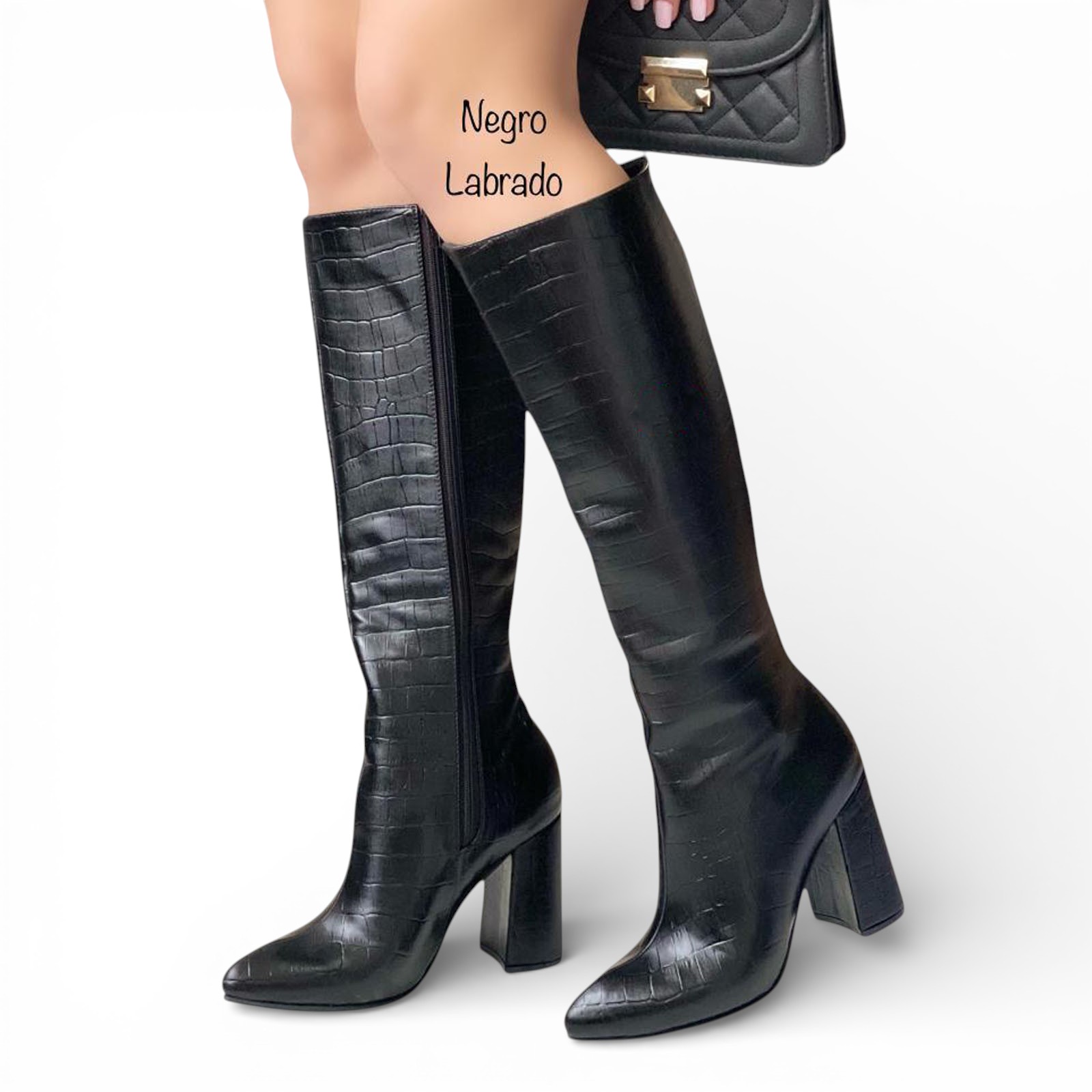 BOTA MUJER LABRADO TACO #9 1299-95 COLOR NEGRO - 1