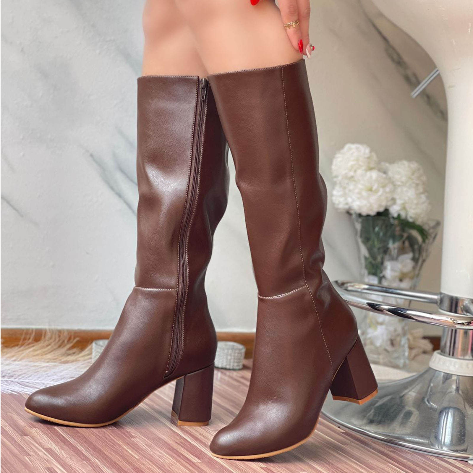 BOTA MUJER CLASICA CAÑA ALTA TACO 7 2086-75 COLOR MARRON - 2