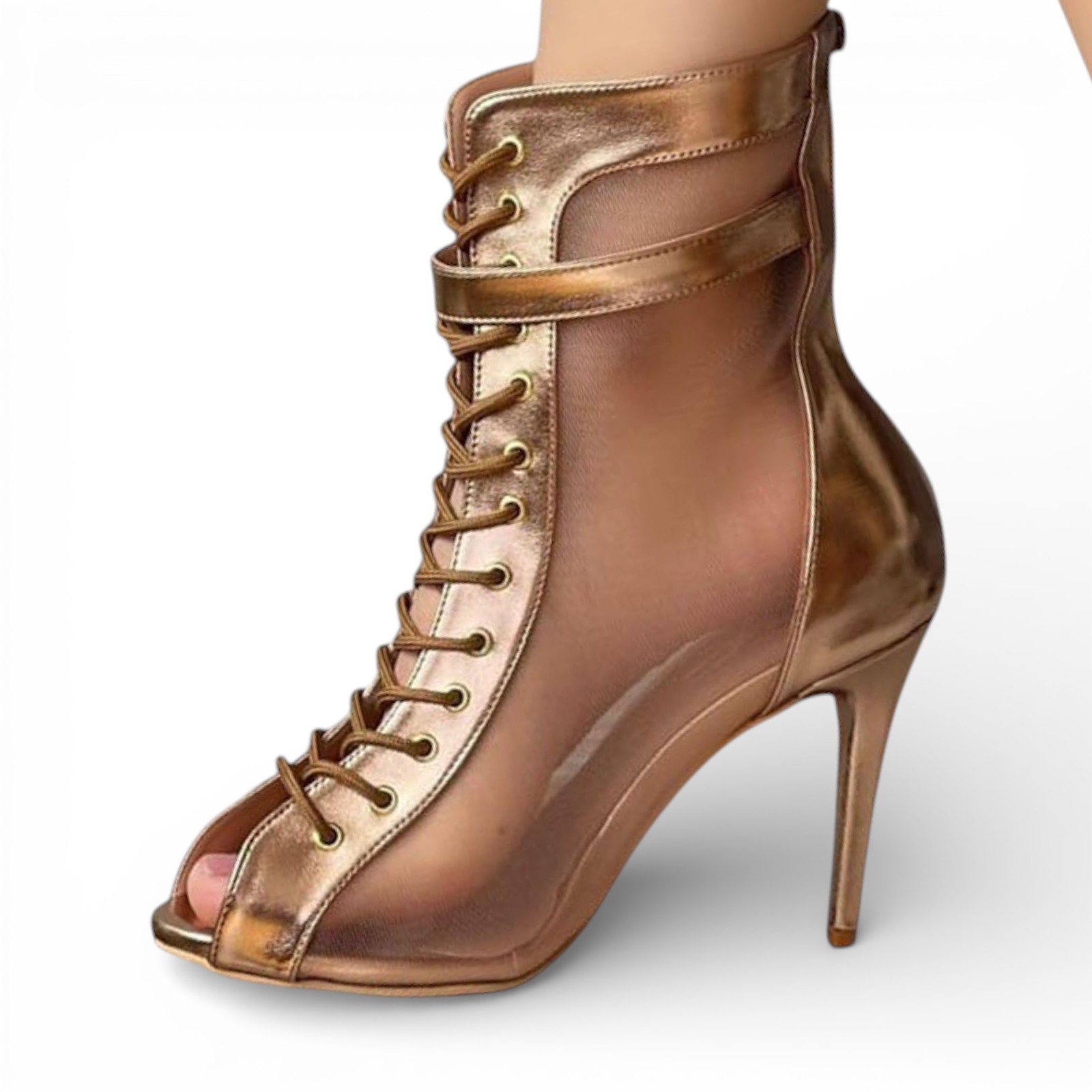 BOTIN MUJER HELLS PARA BAILE 1299-85 SATINADO TACO 9 COLOR BRONCE - 1