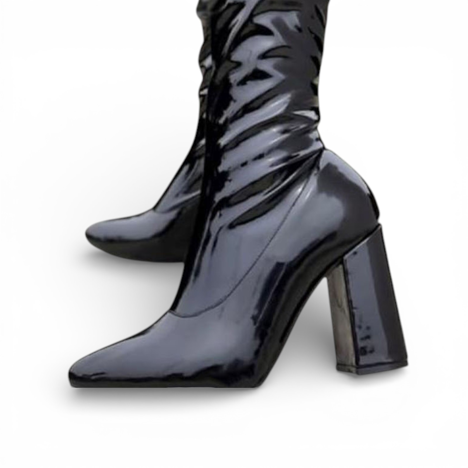 BOTAS MUJER 1299 90 CHAROL STRECH TACO #9 NEGRO NEGRO - 1