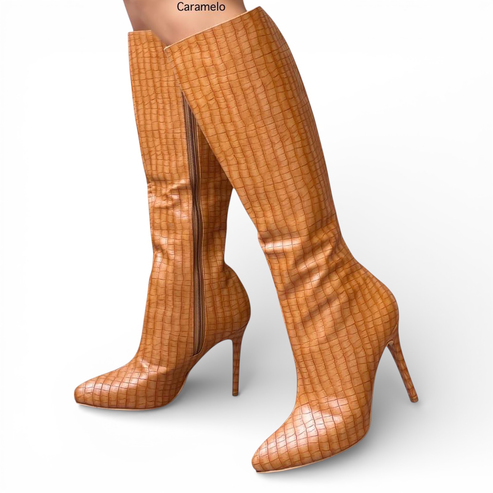 BOTA MUJER LEONA 1299-95 LABRADO TACO AGUJA #9 COLOR CARAMELO - 2