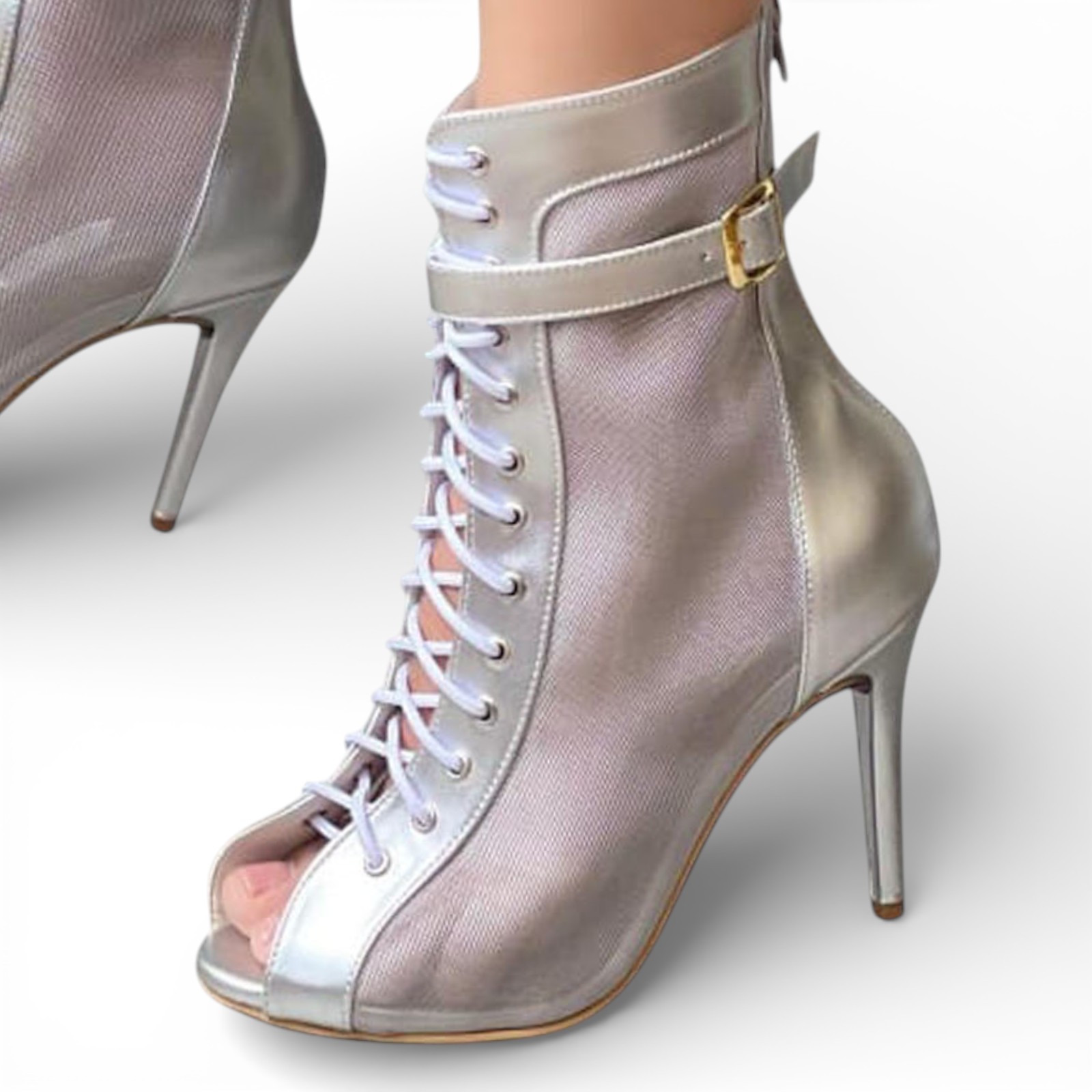 BOTIN MUJER HELLS PARA BAILE 1299-85 MALLA TACO 9 COLOR PLATA - 1