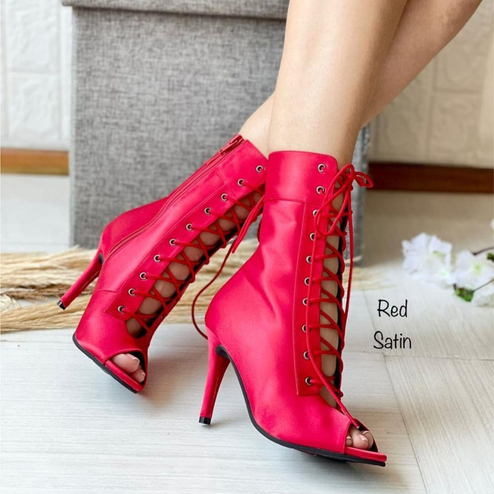 BOTIN MUJER HELLS PARA BAILE 1299-85 SATINADO TACO 9 COLOR ROJO - 3