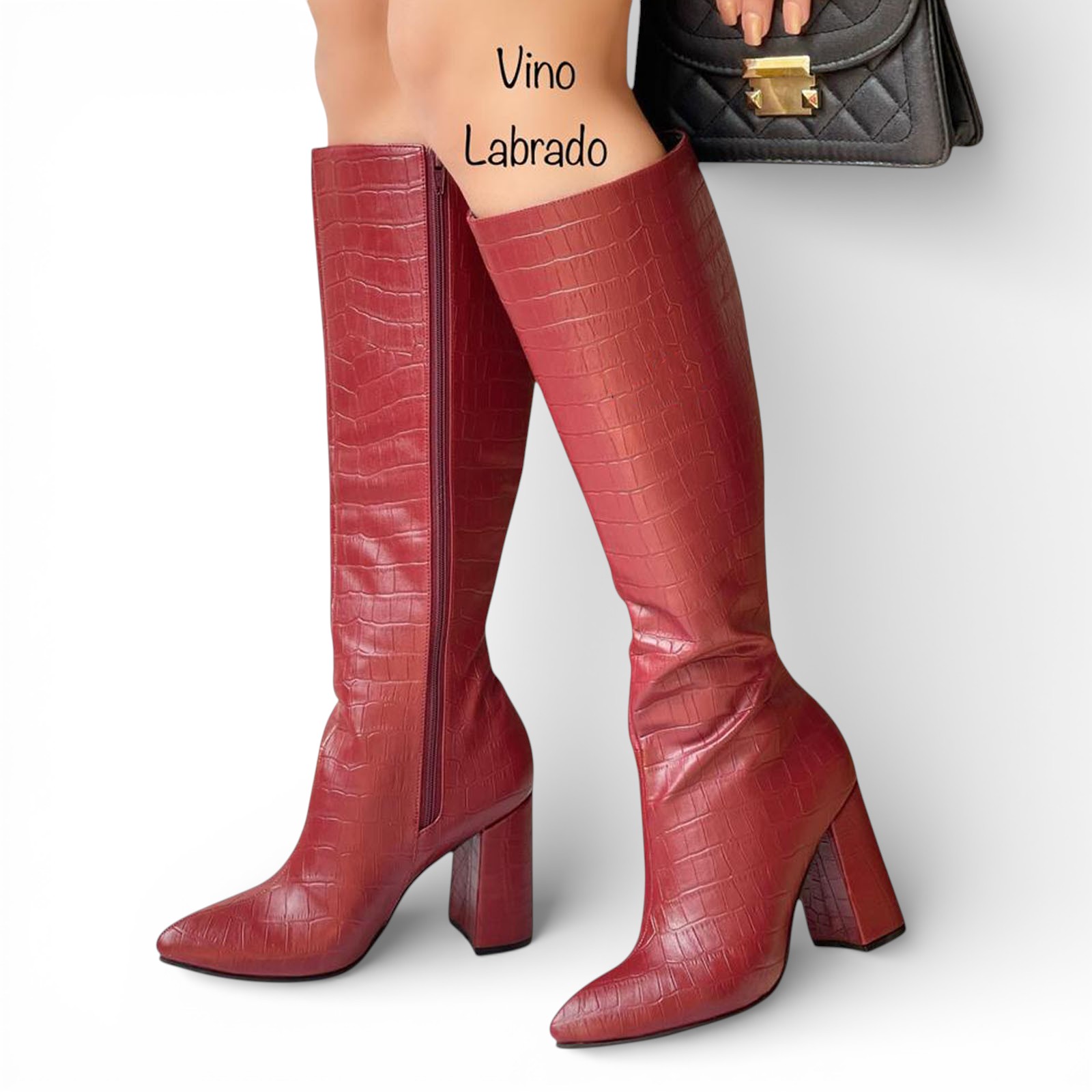 BOTA MUJER LABRADO TACO #9 1299-95 COLOR VINO - 1