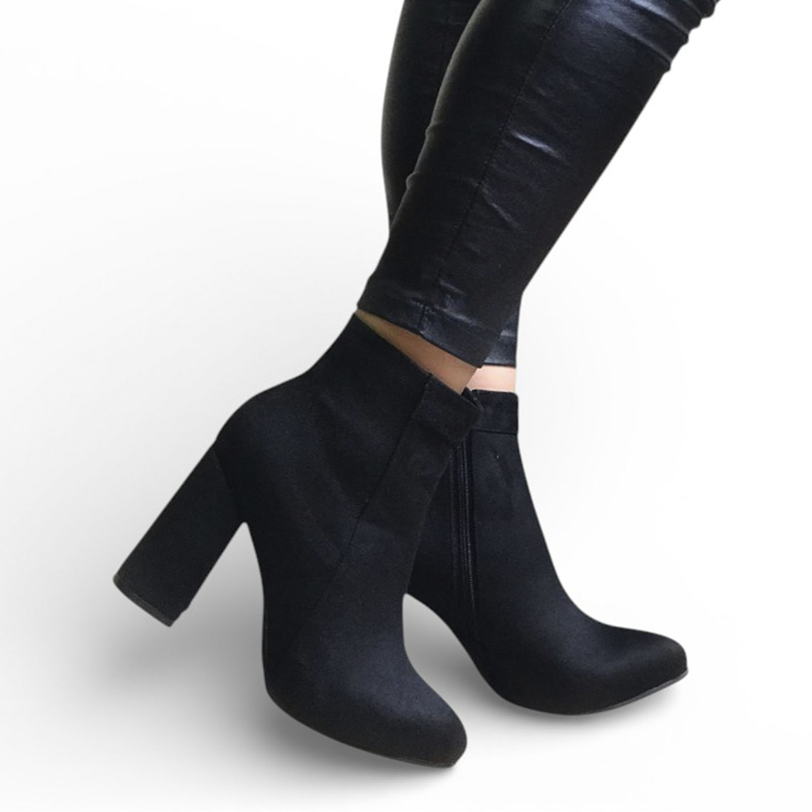 BOTIN MUJER CLASICA GAMUZA TACO 9 2086L-60 COLOR NEGRO - 1