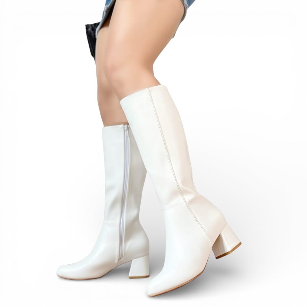 BOTA MUJER CLASICA CAÑA ALTA TACO 5 2086-75 COLOR BLANCO - 1