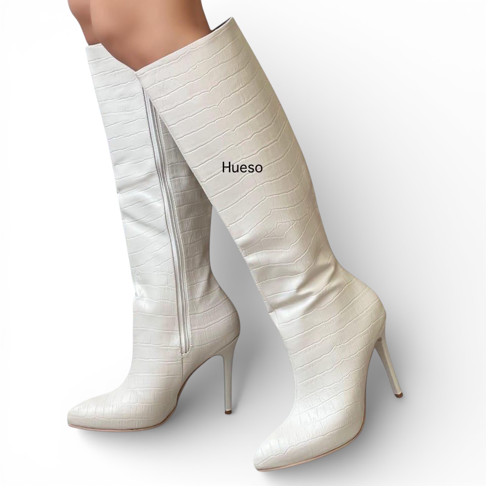 BOTA MUJER LEONA 1299-95 LABRADO TACO AGUJA #9 HUESO - 2