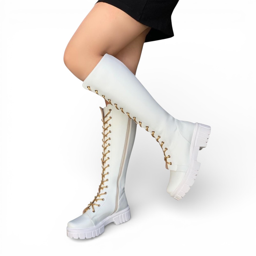 BOTAS 2086L-75 MODA KOREANA NEGROS CON PASADORES NEGROS COLOR BEIGE - 1