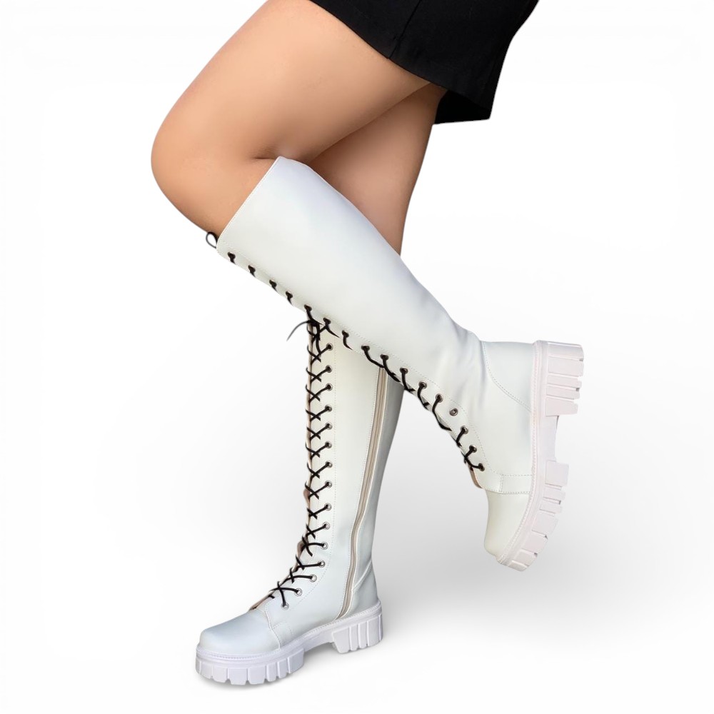 BOTAS 2086L-75 MODA KOREANA NEGROS CON PASADORES NEGROS COLOR BEIGE - 2