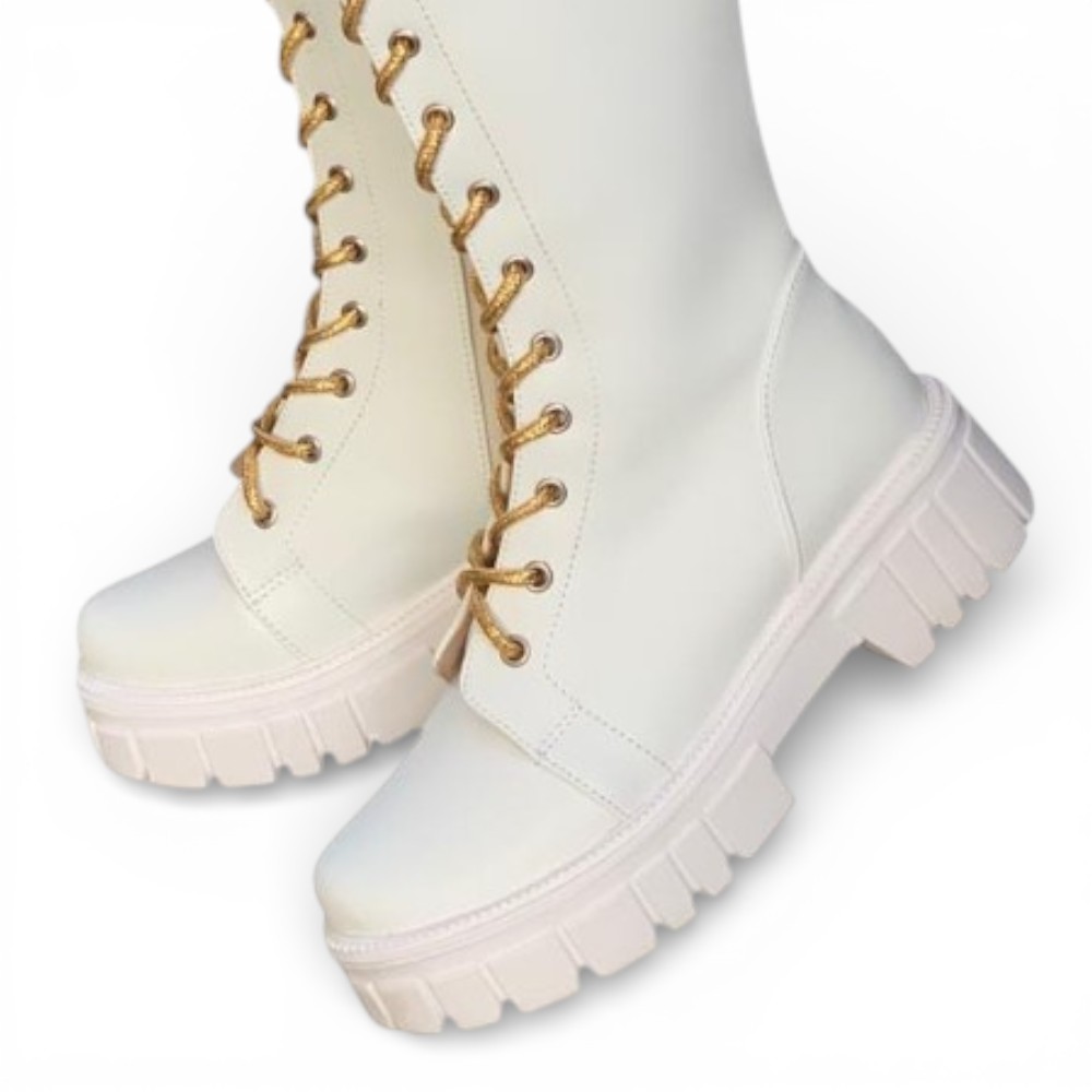 BOTAS 2086L-75 MODA KOREANA NEGROS CON PASADORES NEGROS COLOR BEIGE - 3