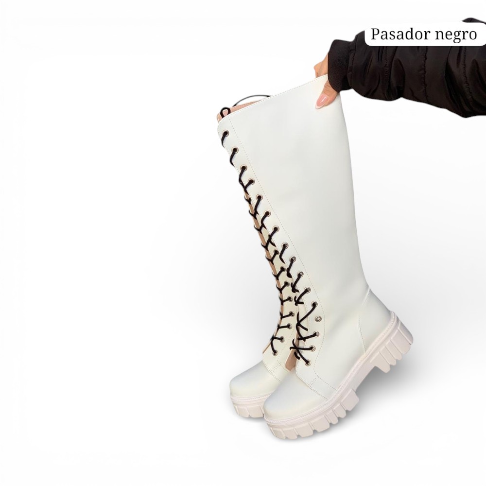 BOTAS 2086L-75 MODA KOREANA NEGROS CON PASADORES NEGROS COLOR BEIGE - 4
