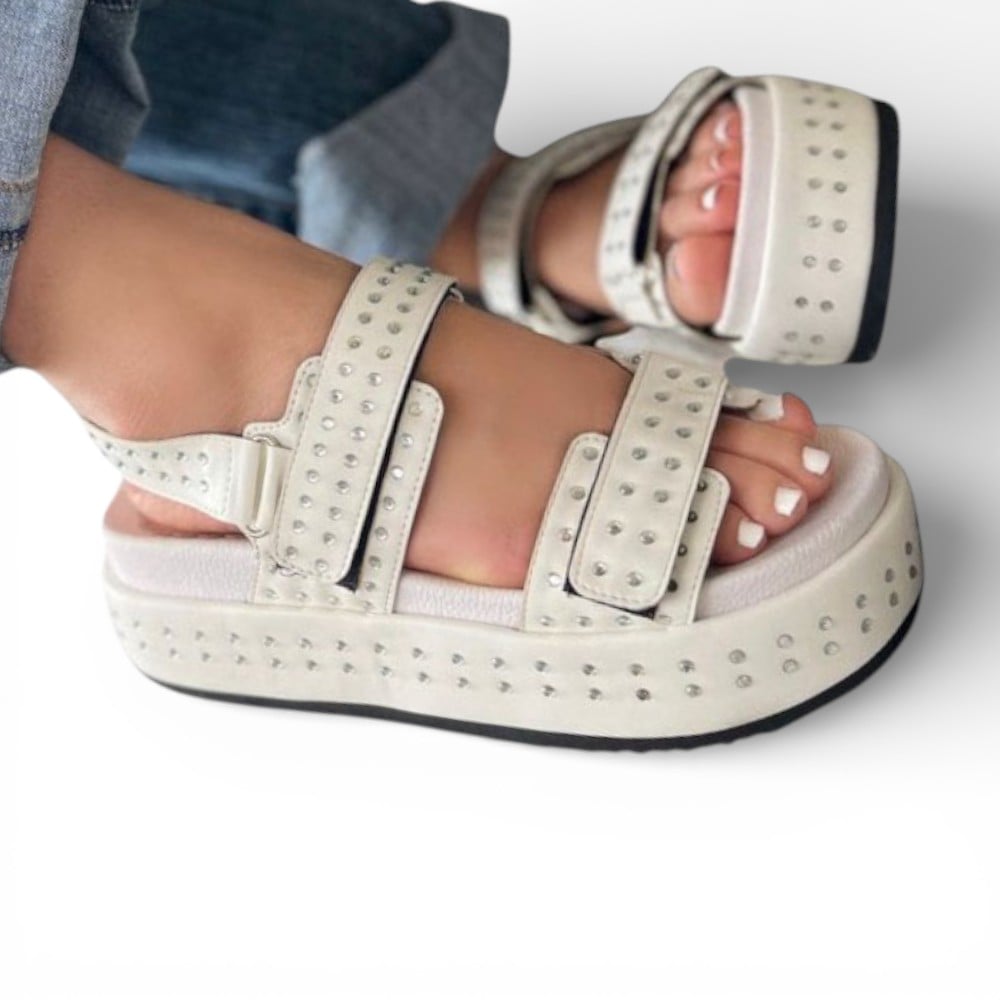 SANDALIA DOBLE PEGA SUEDER BIOCUERO 1157 5C-52 COLOR HUESO - 1