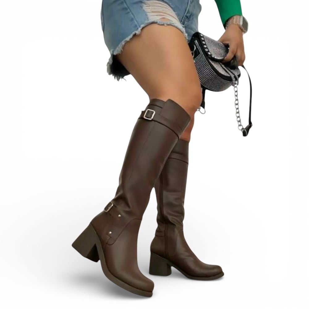 BOTA MUJER TACO 7 INVIERNO DETALLE HEBILLA 2086L-75 COLOR MARRON - 1