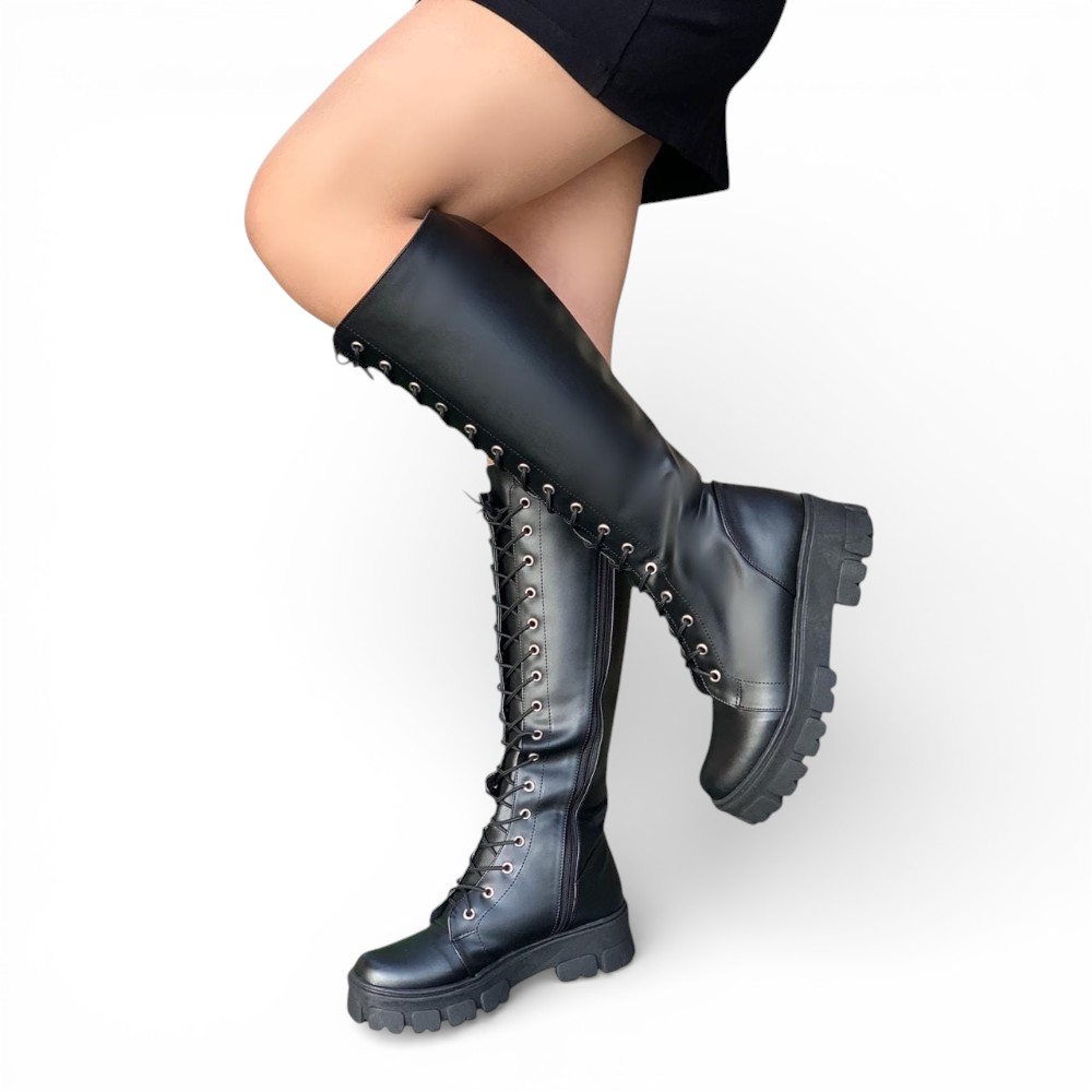 BOTAS 2086L-75 MODA KOREANA NEGROS CON PASADORES NEGROS COLOR NEGRO - 1