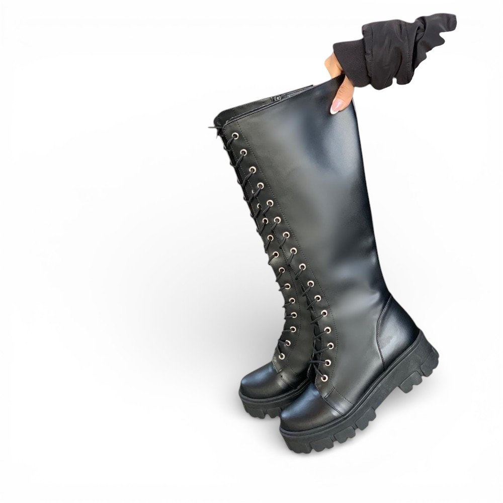 BOTAS 2086L-75 MODA KOREANA NEGROS CON PASADORES NEGROS COLOR NEGRO - 2