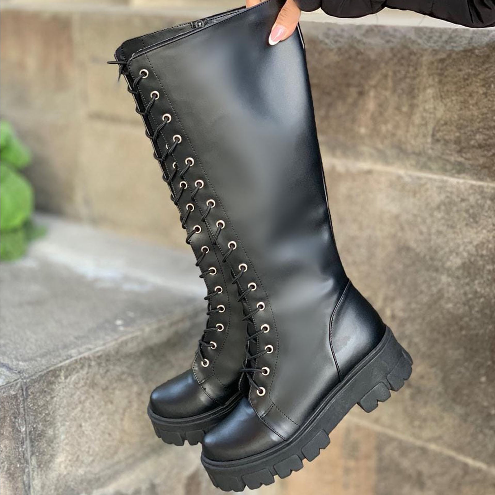 BOTAS 2086L-75 MODA KOREANA NEGROS CON PASADORES NEGROS COLOR NEGRO - 3