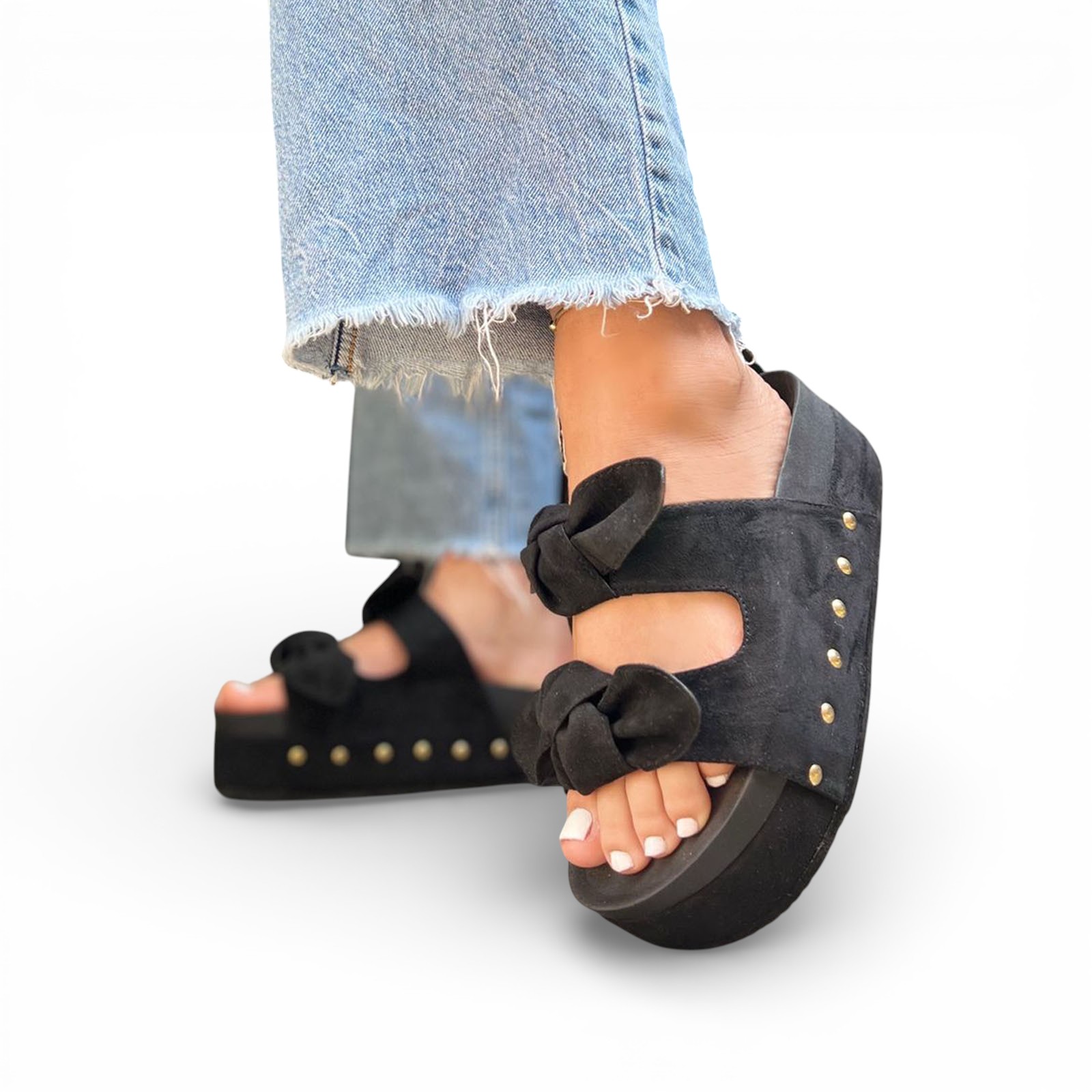SANDALIA DOBLE MOÑO PLATAFORMA 5 1062L-55 COLOR NEGRO - 2
