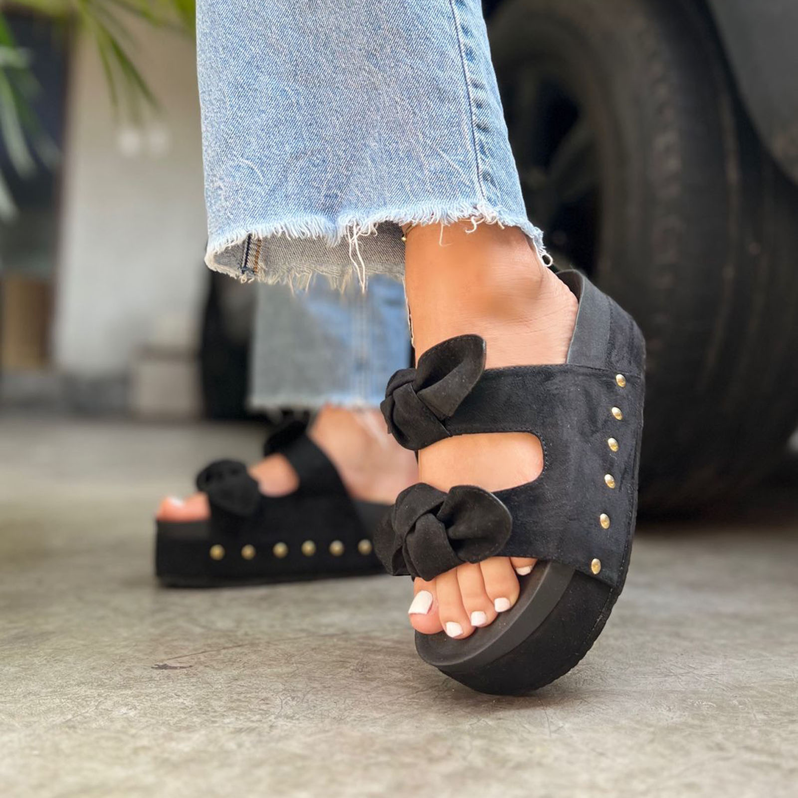 SANDALIA DOBLE MOÑO PLATAFORMA 5 1062L-55 COLOR NEGRO - 3