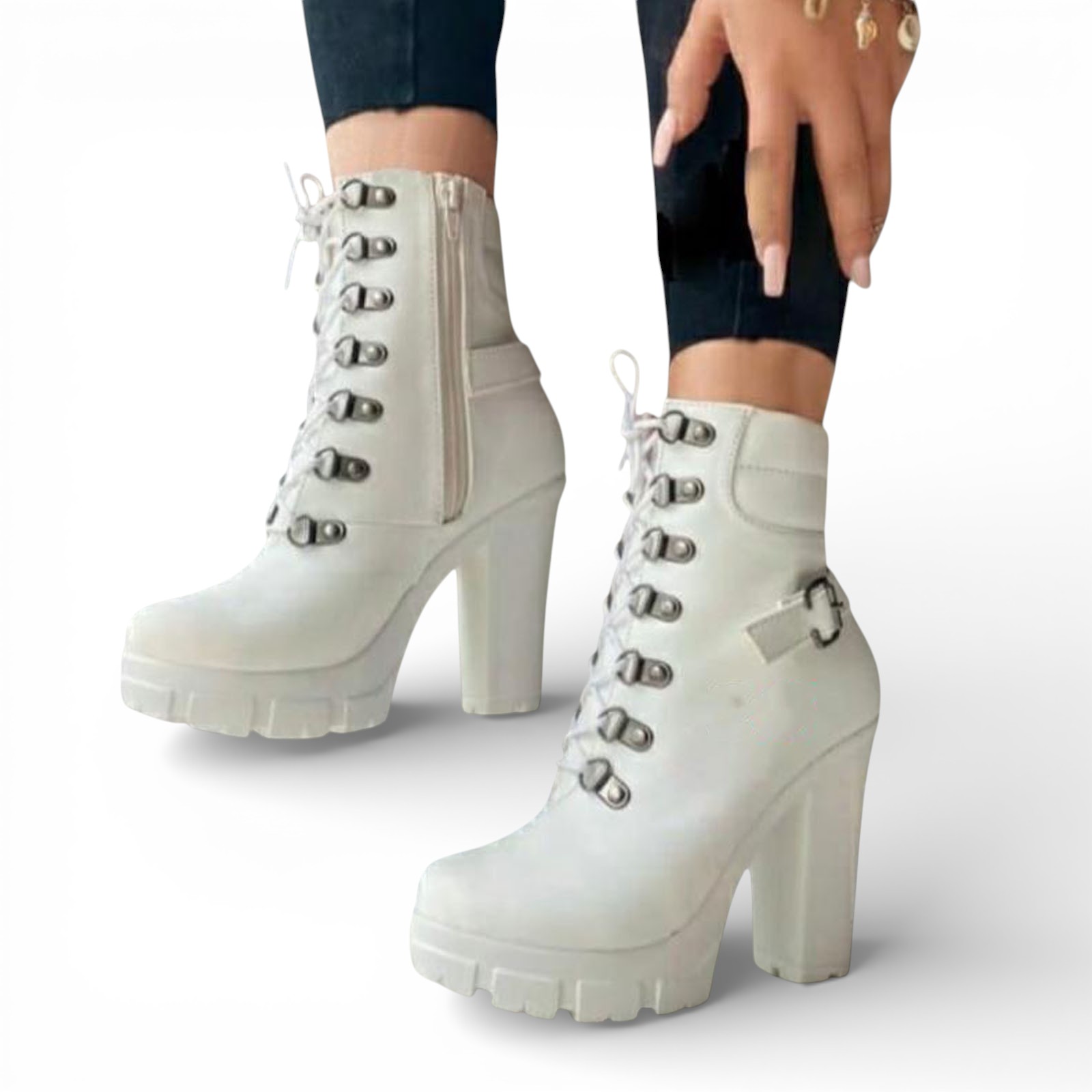 BOTIN MUJER KAMI 1299-75 TACO #9 CON PLATAFORMA #2 COLOR BLANCO - 2