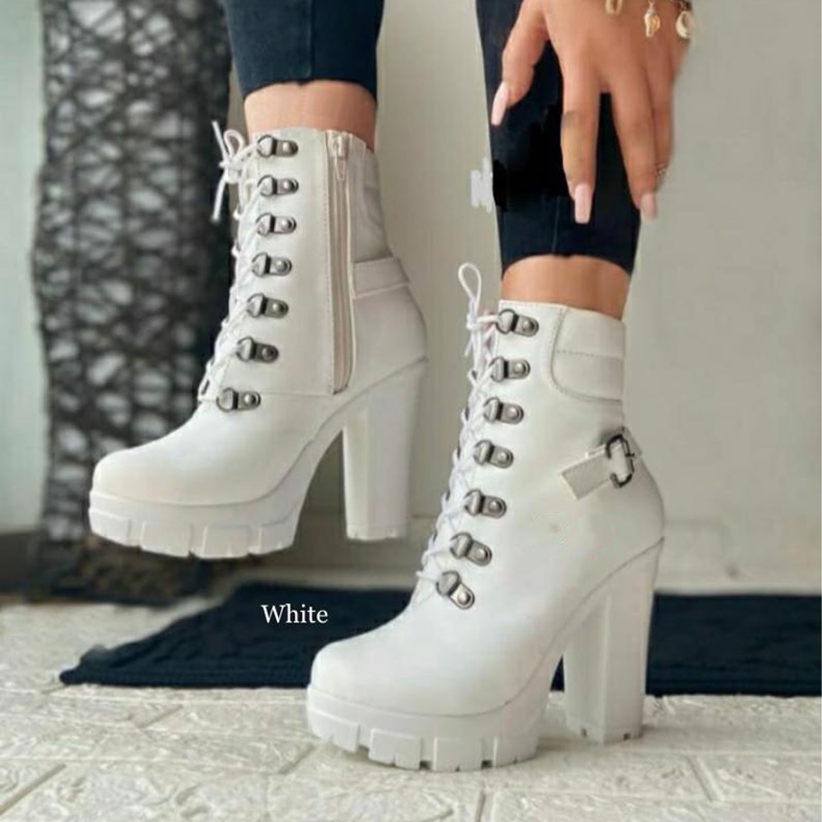 BOTIN MUJER KAMI 1299-75 TACO #9 CON PLATAFORMA #2 COLOR BLANCO - 3