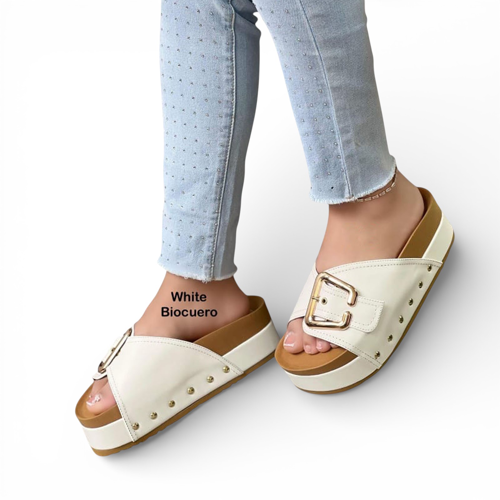 SANDALIA SUECO MUJER PLATAFORMA #5 HEBILLON 1299-55 COLOR BLANCO - 2
