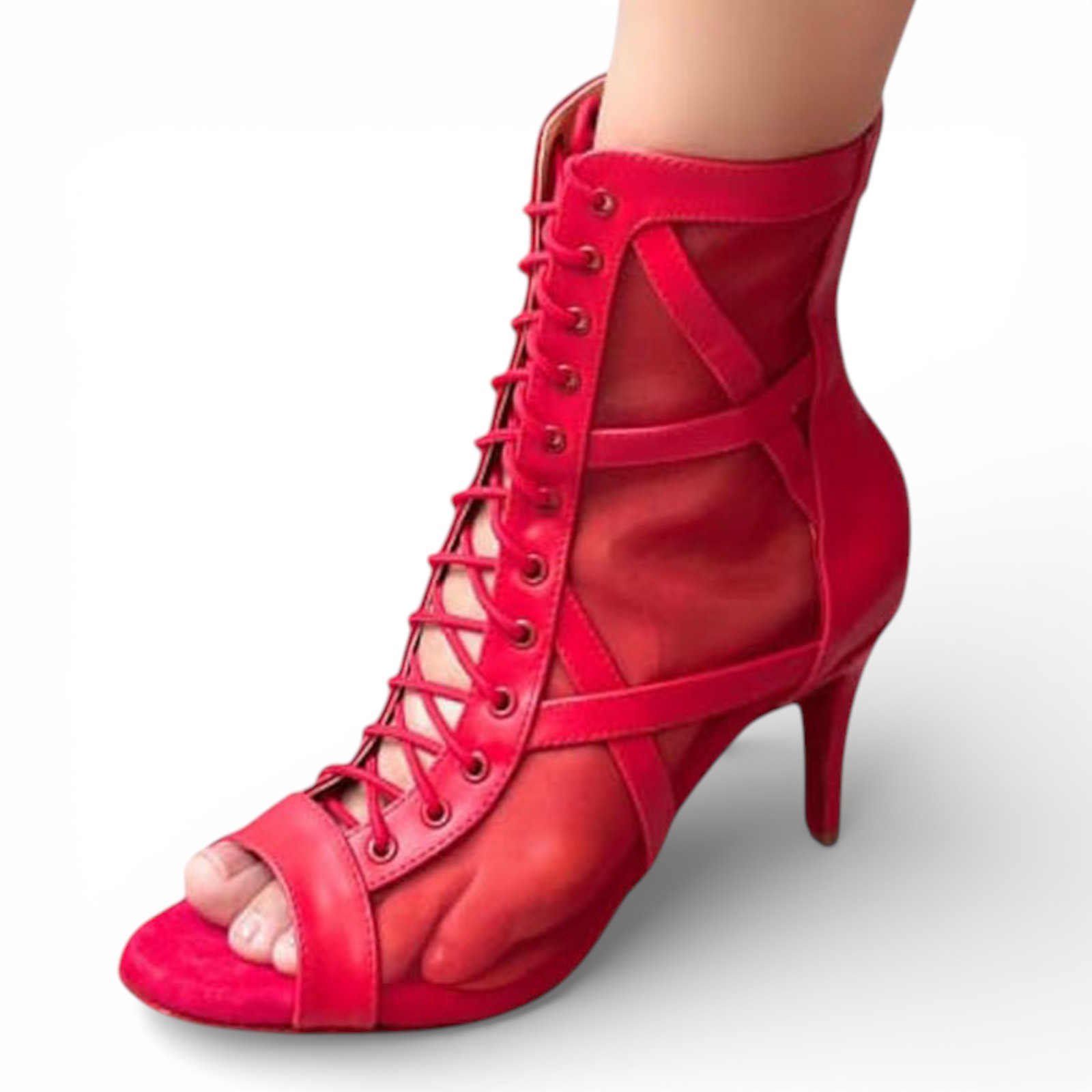 BOTIN MUJER HELLS PARA BAILE 1299-85 MALLA TACO 7 COLOR ROJO - 1