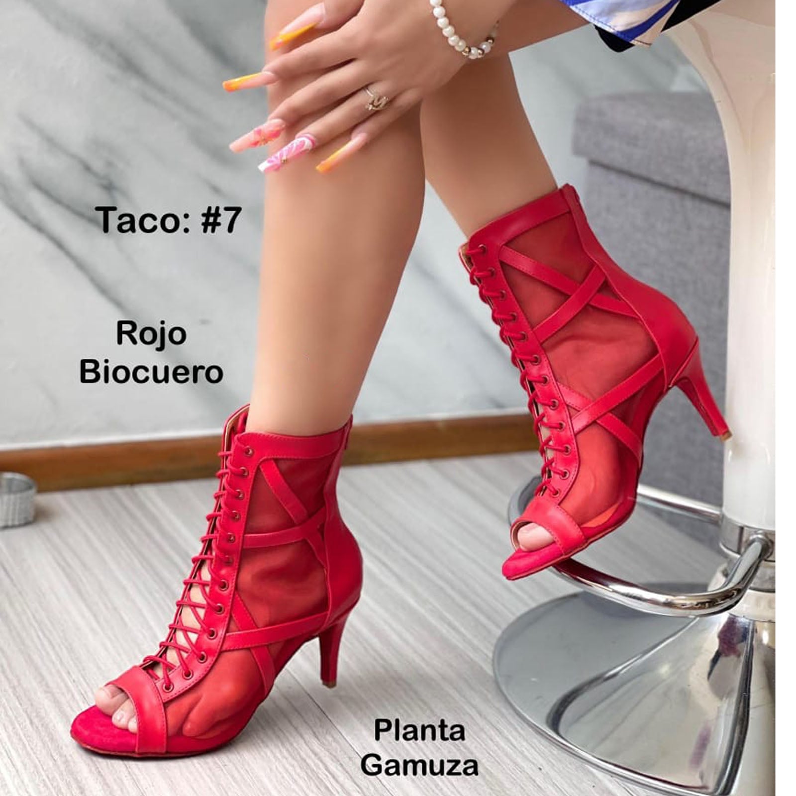BOTIN MUJER HELLS PARA BAILE 1299-85 MALLA TACO 7 COLOR ROJO - 3