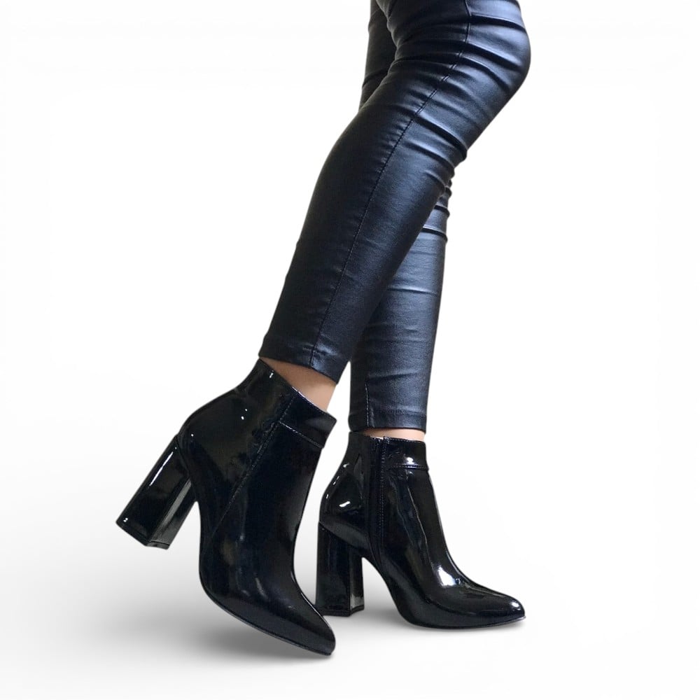 BOTIN MUJER CLASICA CHAROL TACO 9 2086L-60 COLOR NEGRO - 2