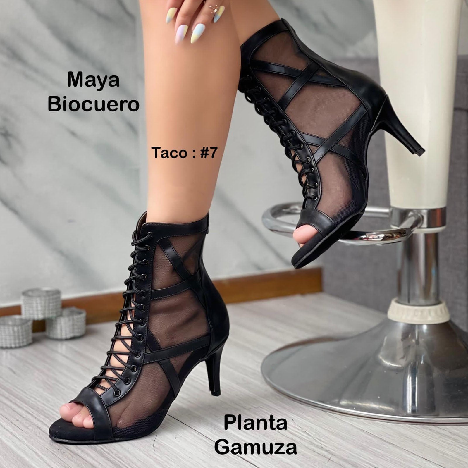 BOTIN MUJER HELLS PARA BAILE 1299-85 MALLA TACO 7 COLOR NEGRO - 2