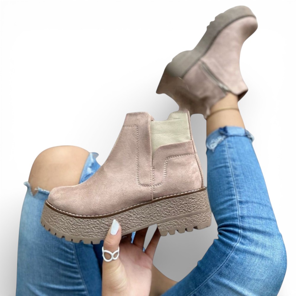 BOTIN MUJER GAMUZA ELASTICO 2086L-60 COLOR BEIGE - 1