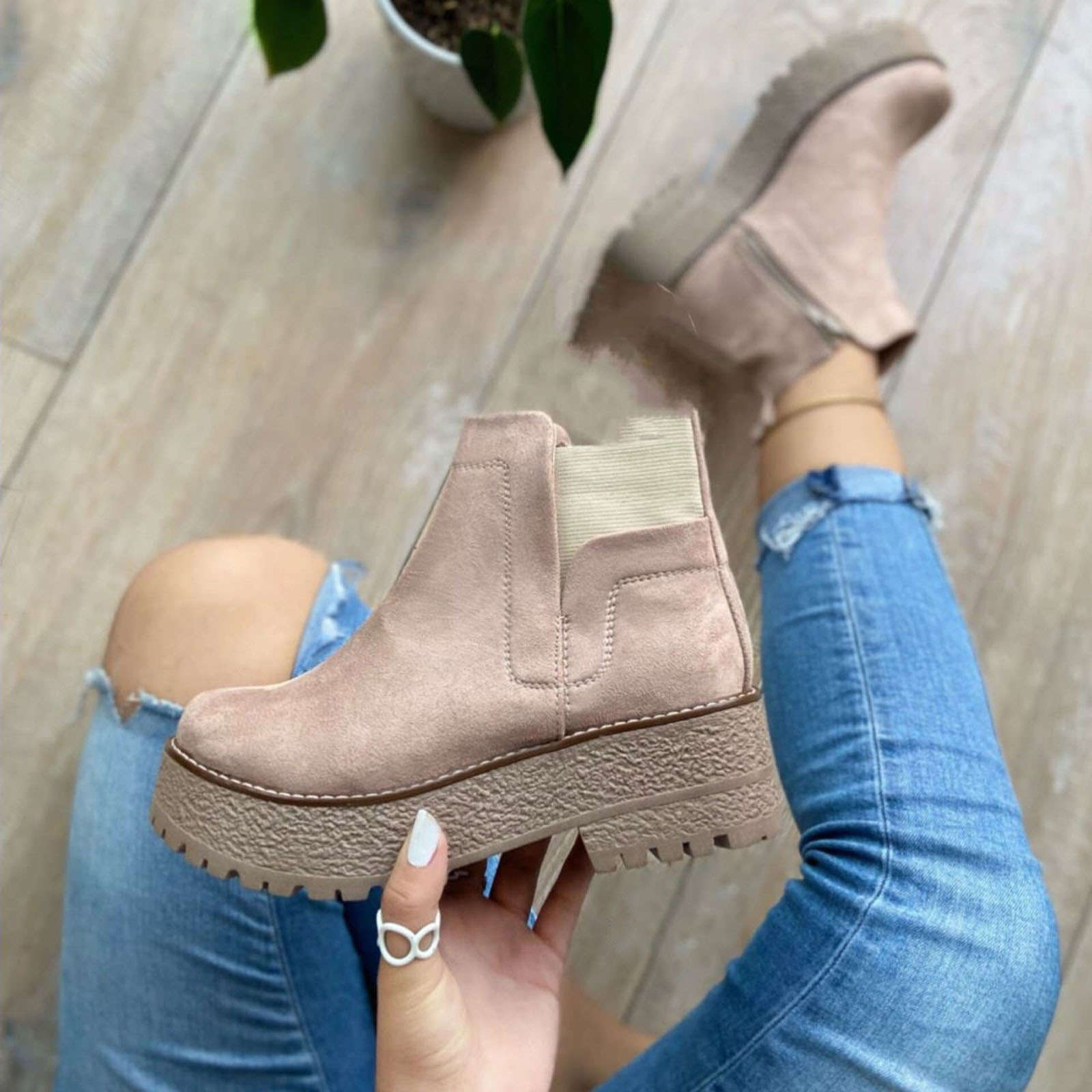 BOTIN MUJER GAMUZA ELASTICO 2086L-60 COLOR BEIGE - 2
