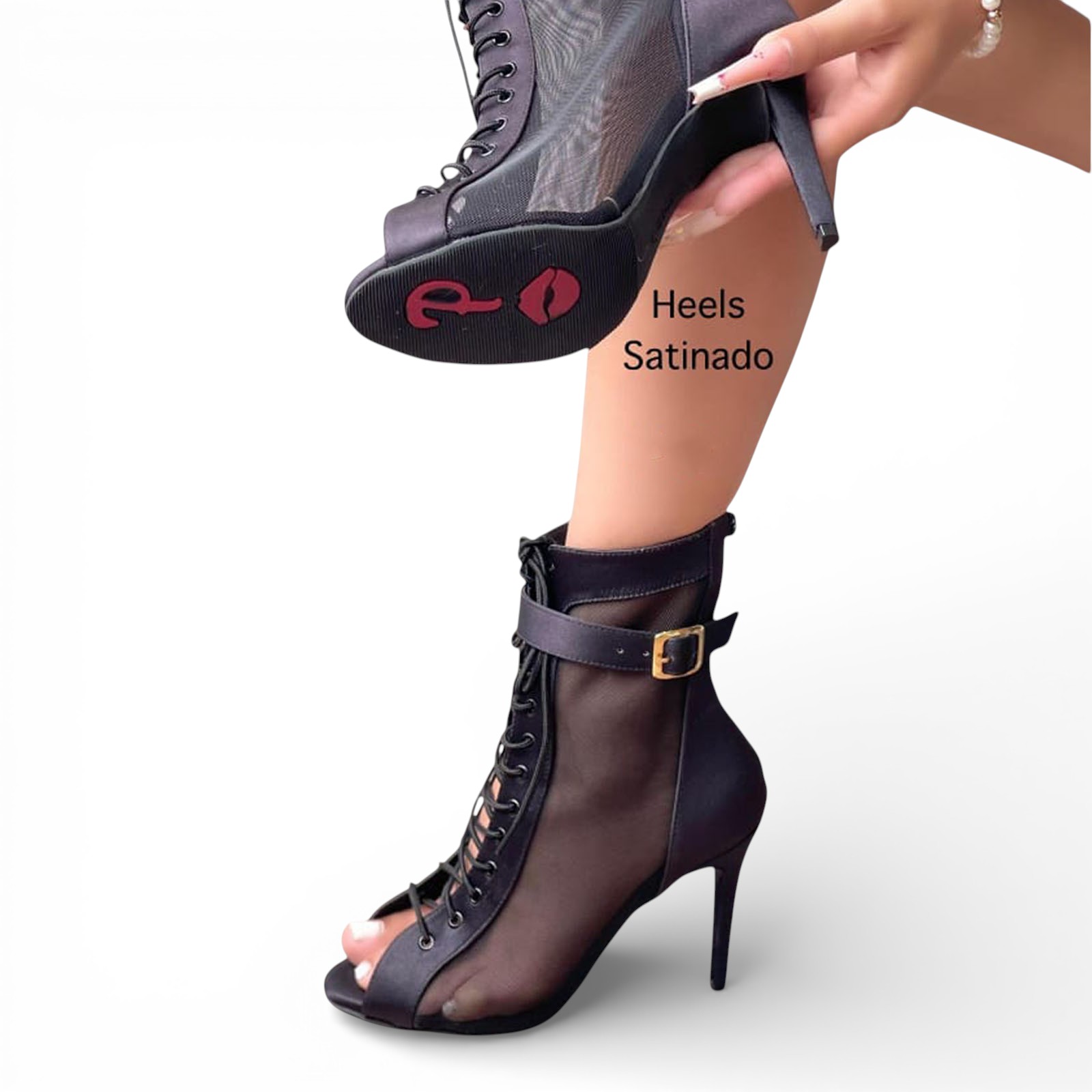 BOTIN MUJER HELLS PARA BAILE 1299-85 MALLA TACO 9 COLOR NEGRO - 2