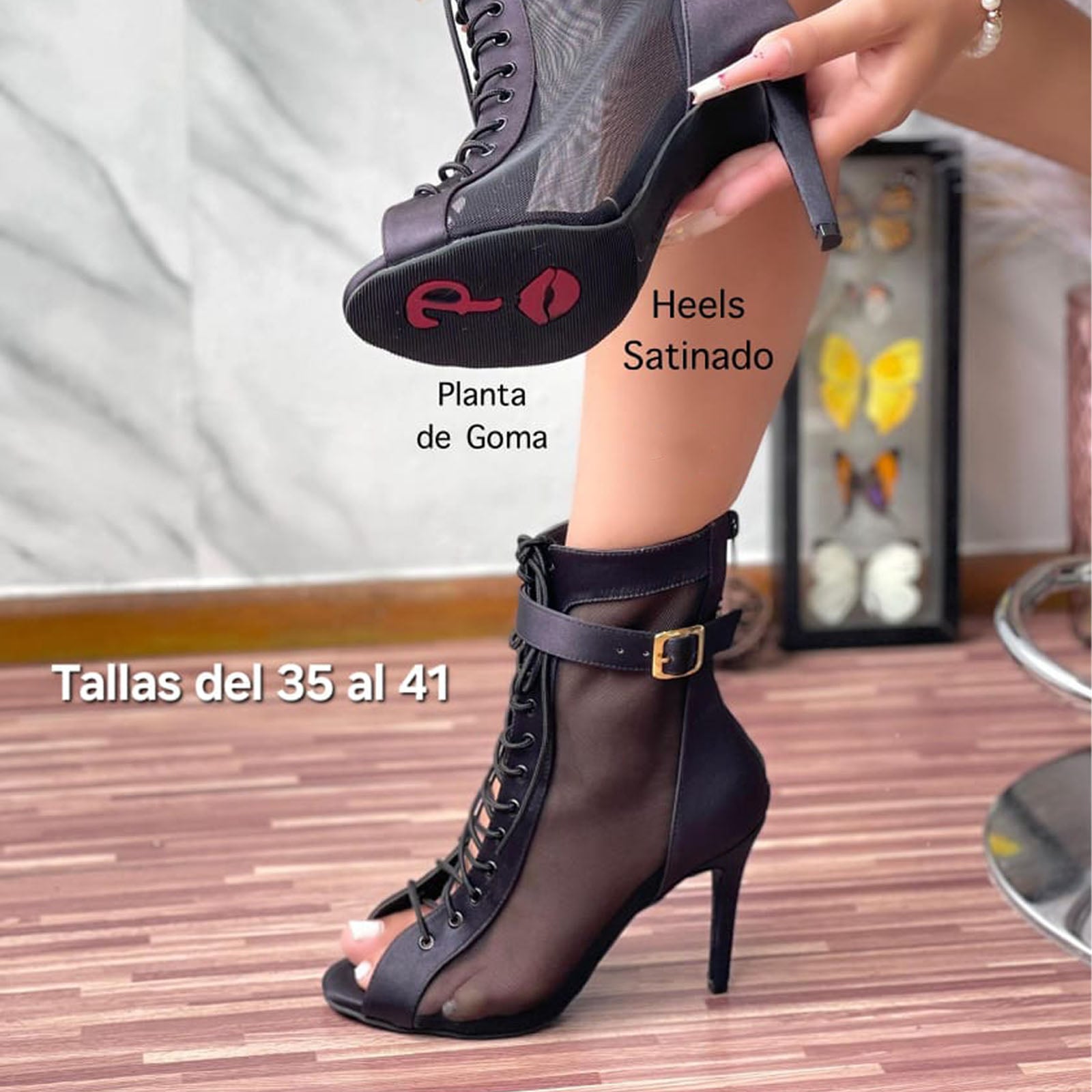 BOTIN MUJER HELLS PARA BAILE 1299-85 MALLA TACO 9 COLOR NEGRO - 3