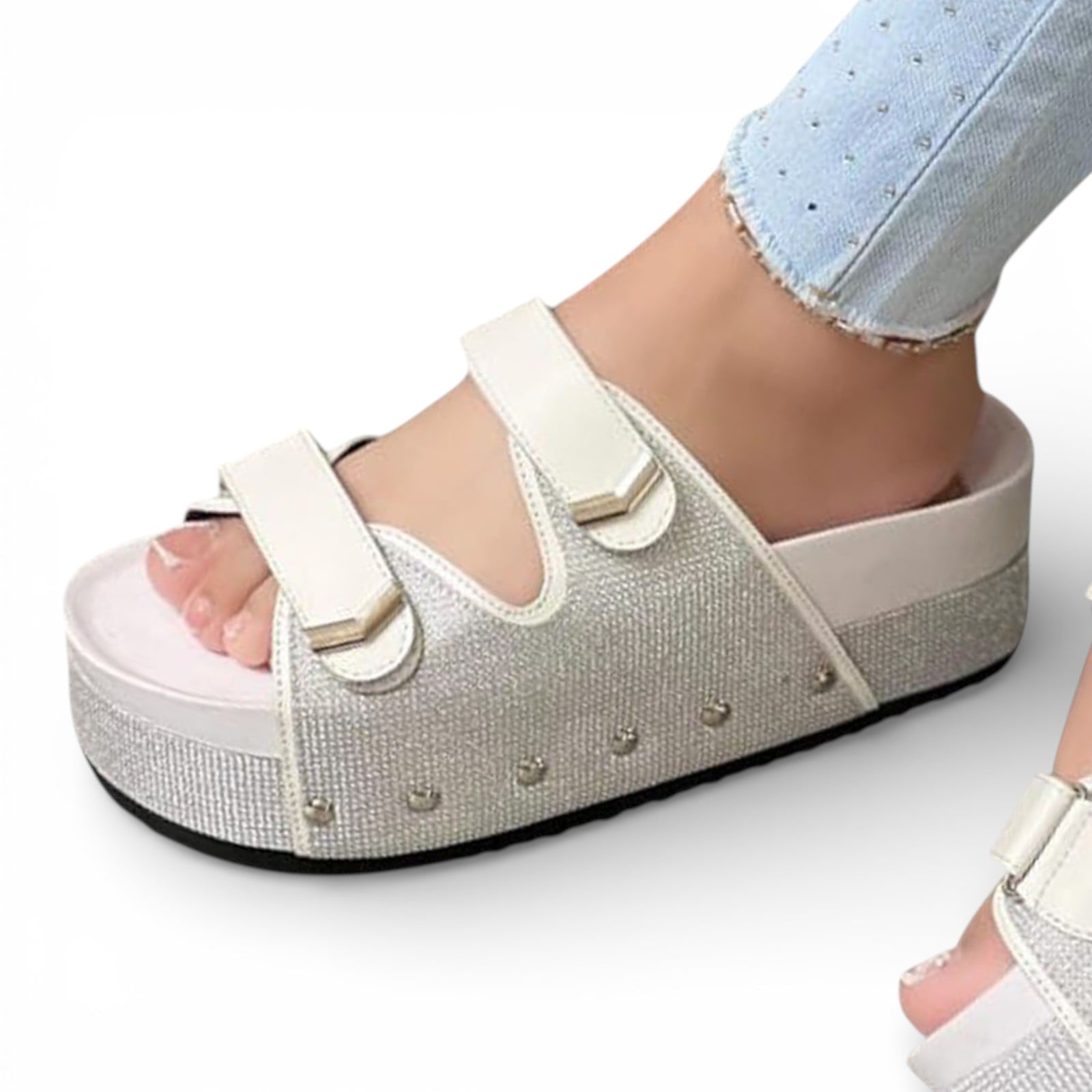 SANDALIA SUECO MUJER PLATAFORMA #5 1299-55 COLOR PLATA - 1