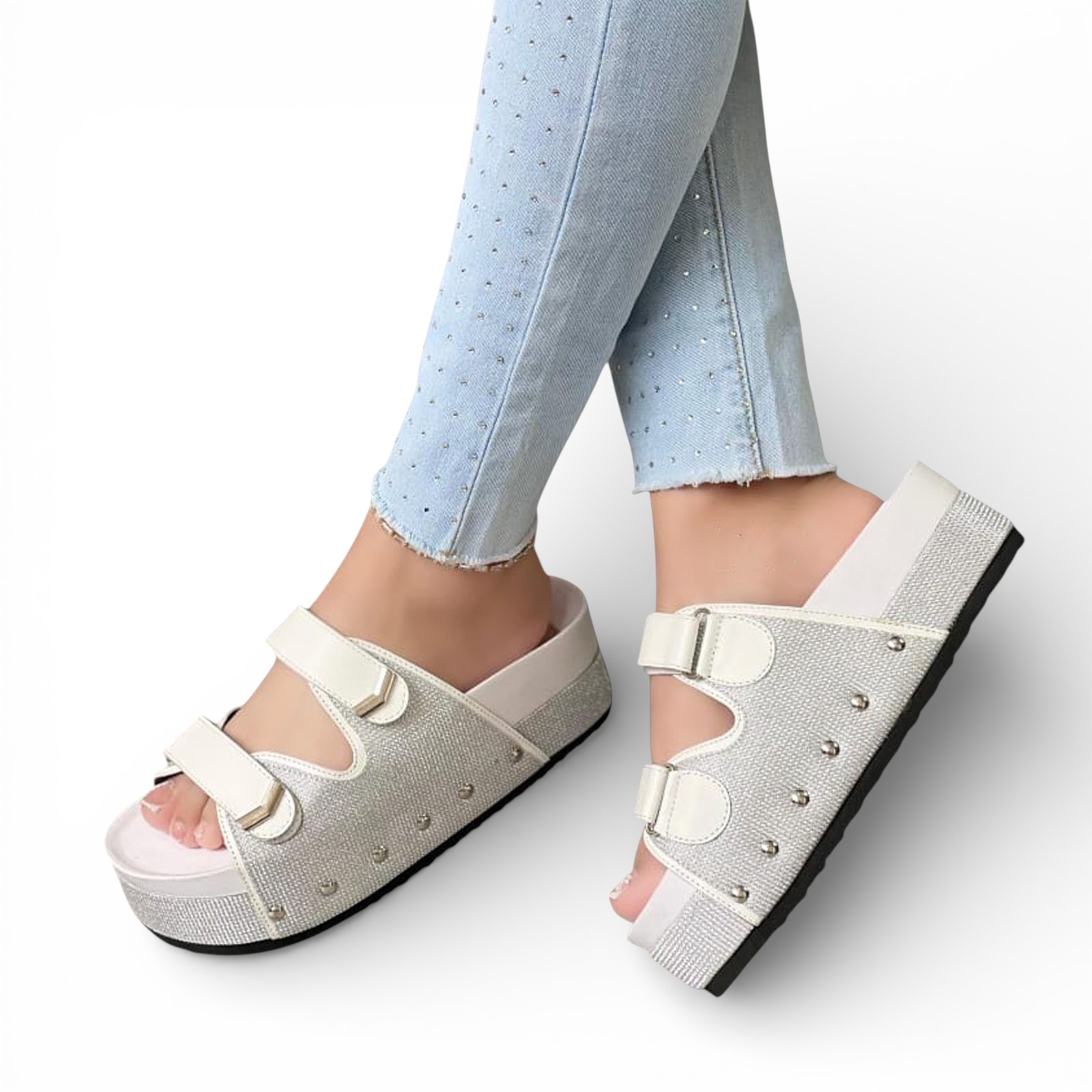 SANDALIA SUECO MUJER PLATAFORMA #5 1299-55 COLOR PLATA - 2
