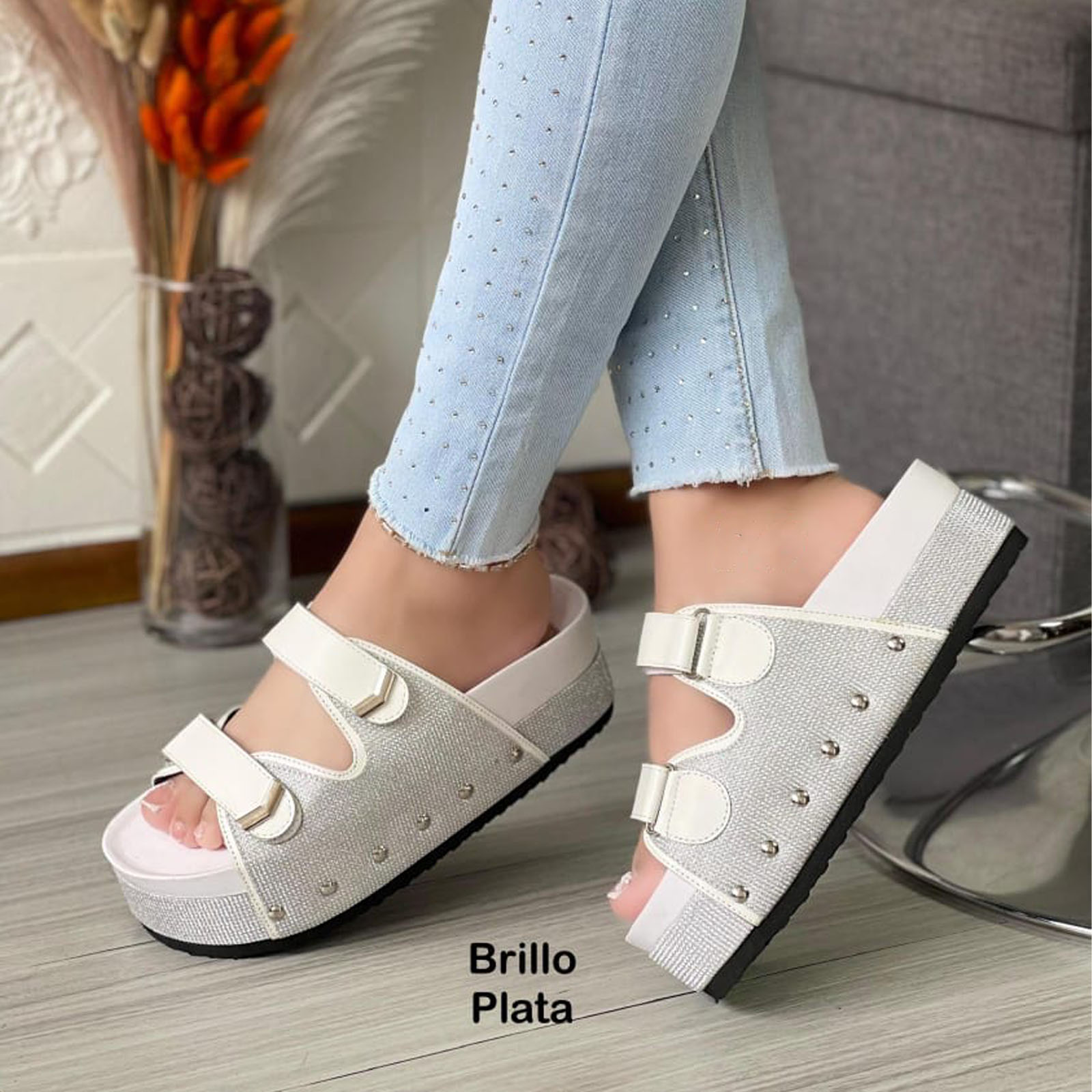 SANDALIA SUECO MUJER PLATAFORMA #5 1299-55 COLOR PLATA - 3