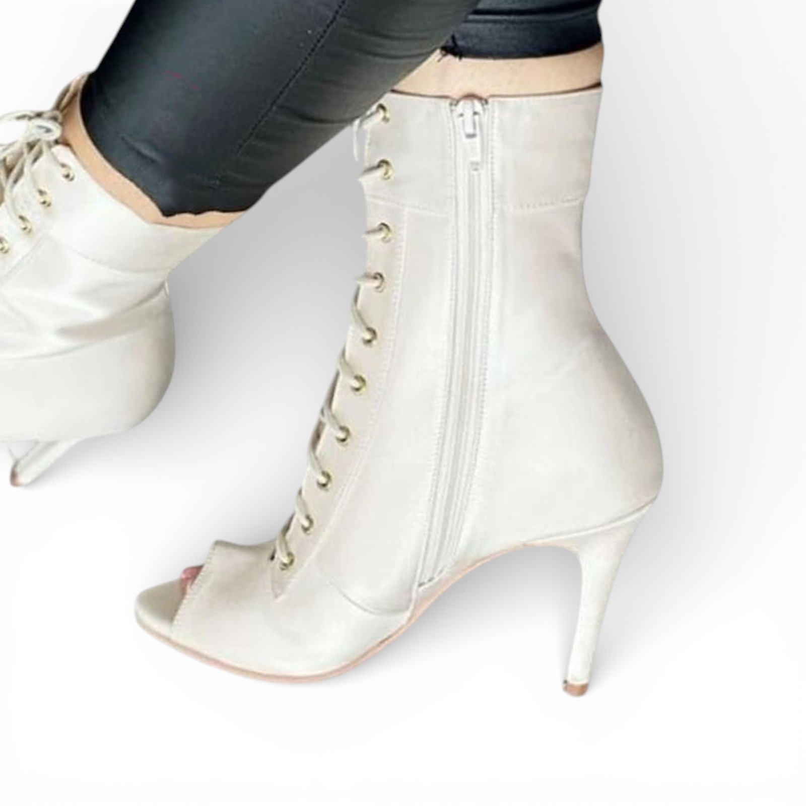 BOTIN MUJER HELLS PARA BAILE 1299-85 SATINADO TACO 9 COLOR BLANCO - 1