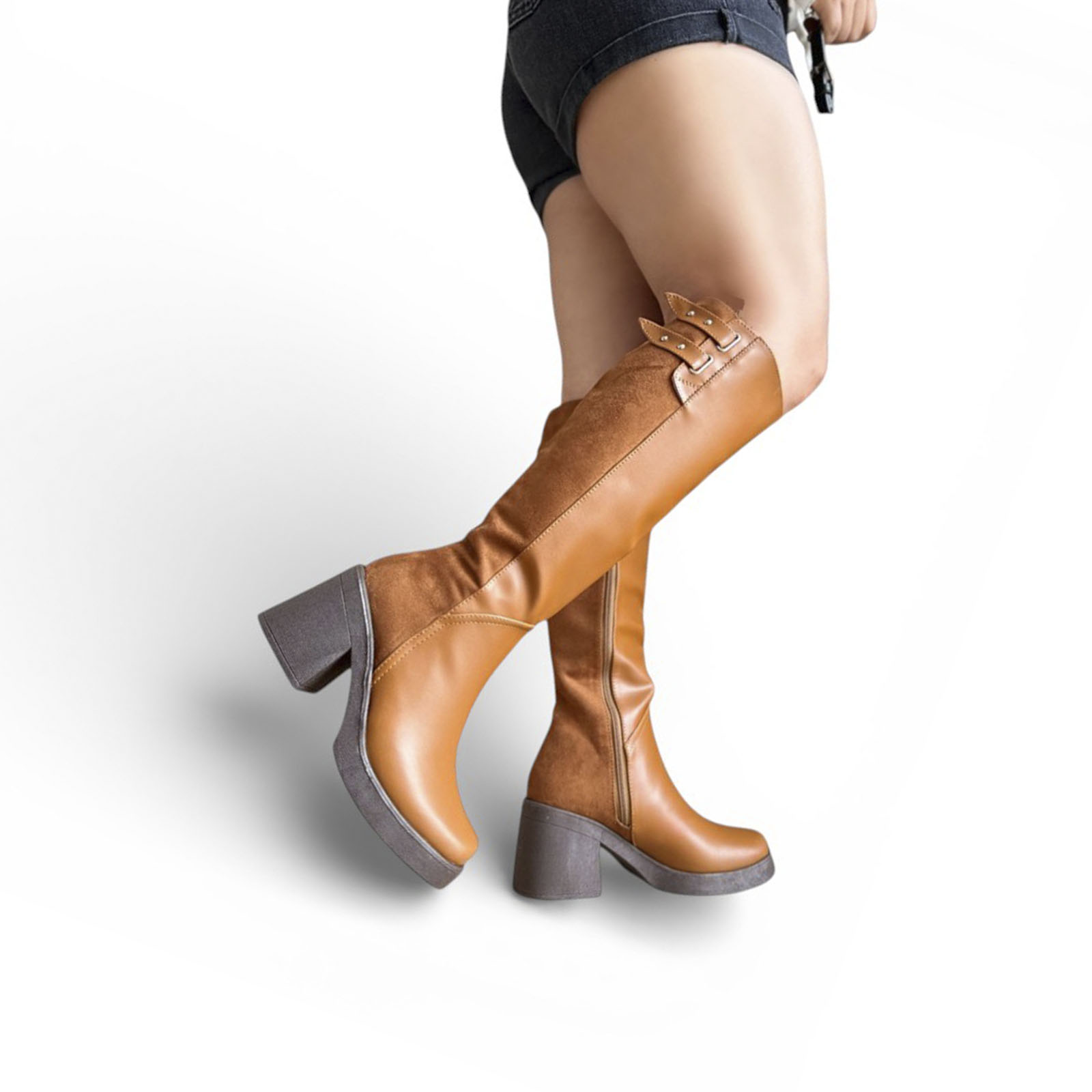 BOTA MUJER TACO 7 2086-75 DOS DETALLES COLOR CAMEL - 1