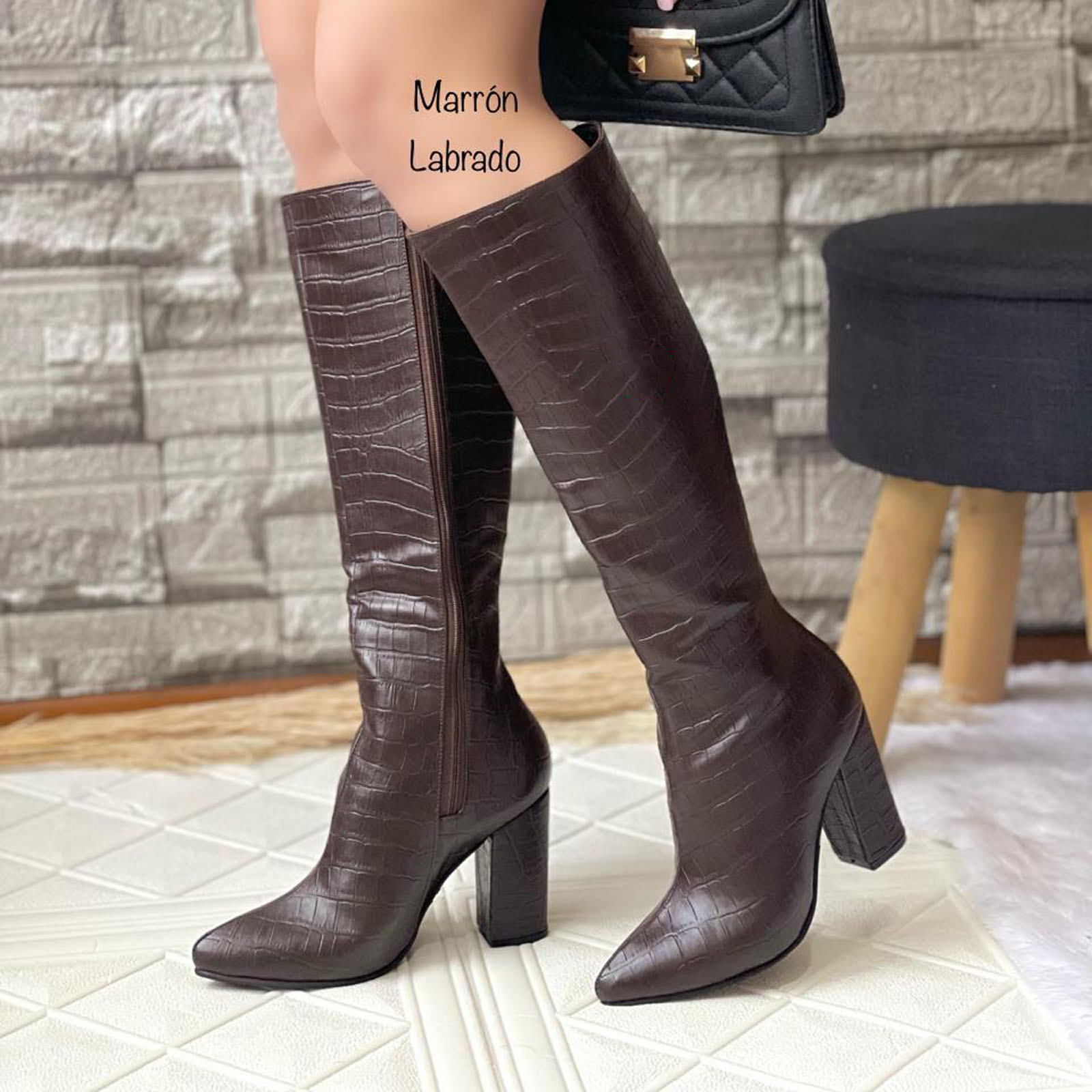 BOTA MUJER LABRADO TACO #9 1299-95 COLOR MARRON - 2
