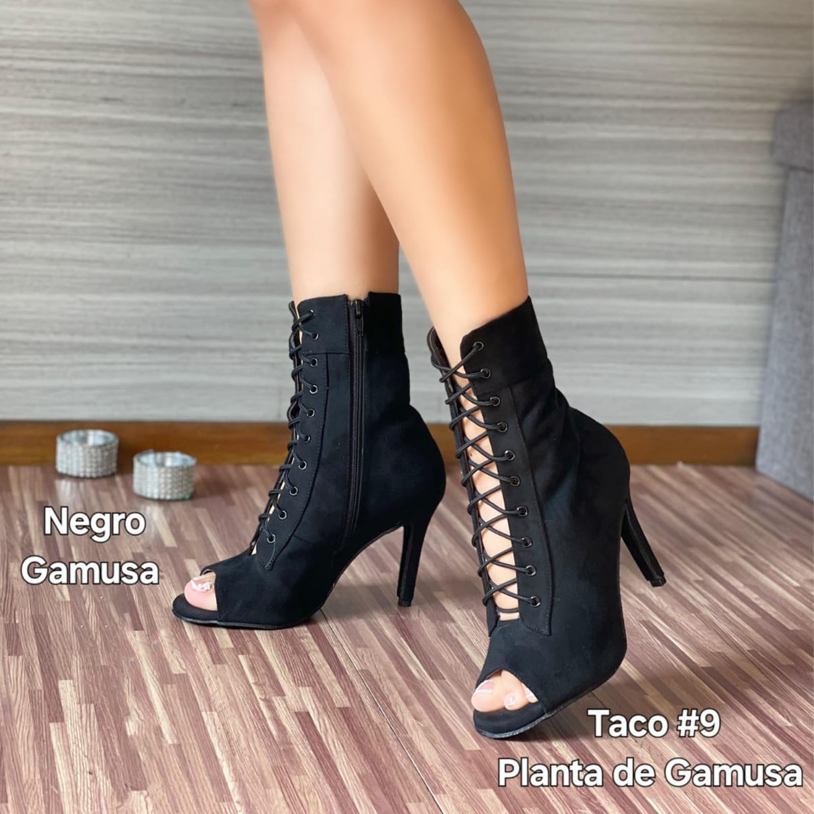 BOTIN MUJER HELLS PARA BAILE 1299-85 GAMUZA TACO 9 COLOR NEGRO - 3