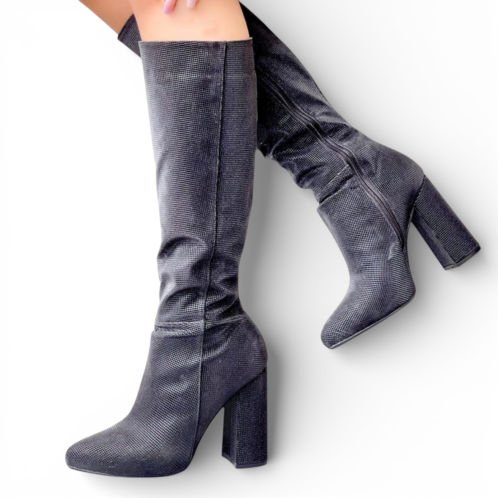 BOTA MUJER 1299-90 TEXTURA TACO #9 COLOR NEGRO - 2