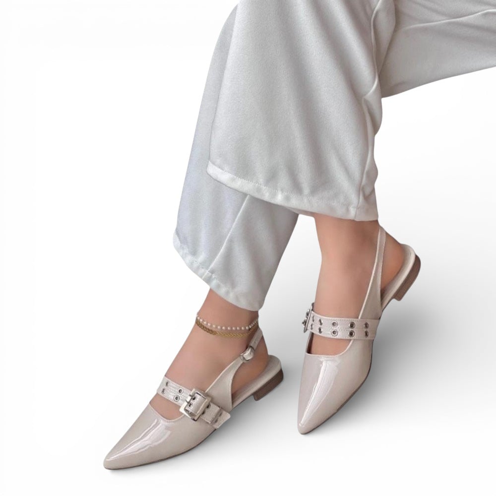 BALLERINA MUJER COCO-40 TACO 2 CHAROL ANTITRANSPIRANTE COLOR BEIGE HUESO - 1