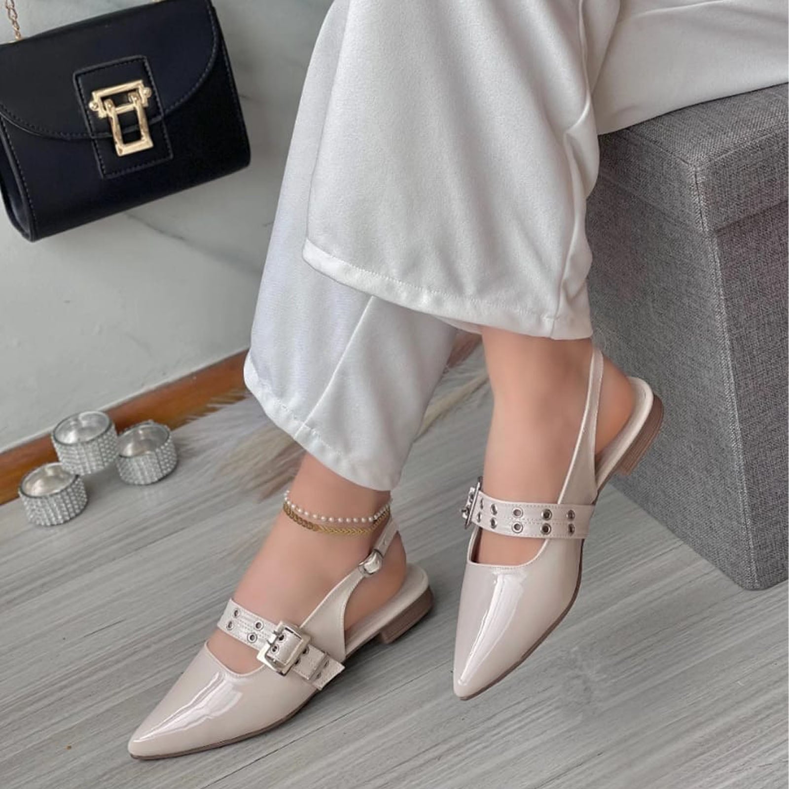 BALLERINA MUJER COCO-40 TACO 2 CHAROL ANTITRANSPIRANTE COLOR BEIGE HUESO - 3