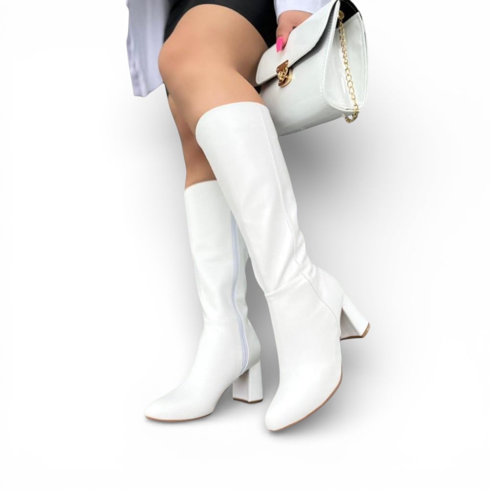 BOTA MUJER CLASICA CAÑA ALTA TACO 7 2086-75 COLOR BLANCO - 1