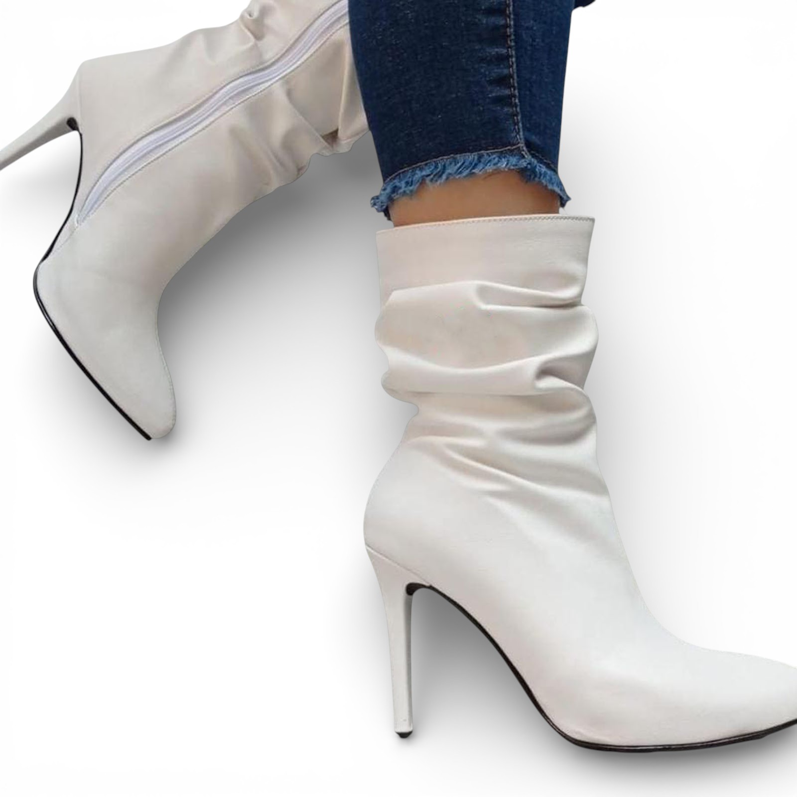BOTIN MUJER CORRUGADO 1299 - 68 AGUJA TACO #9 COLOR BLANCO - 2