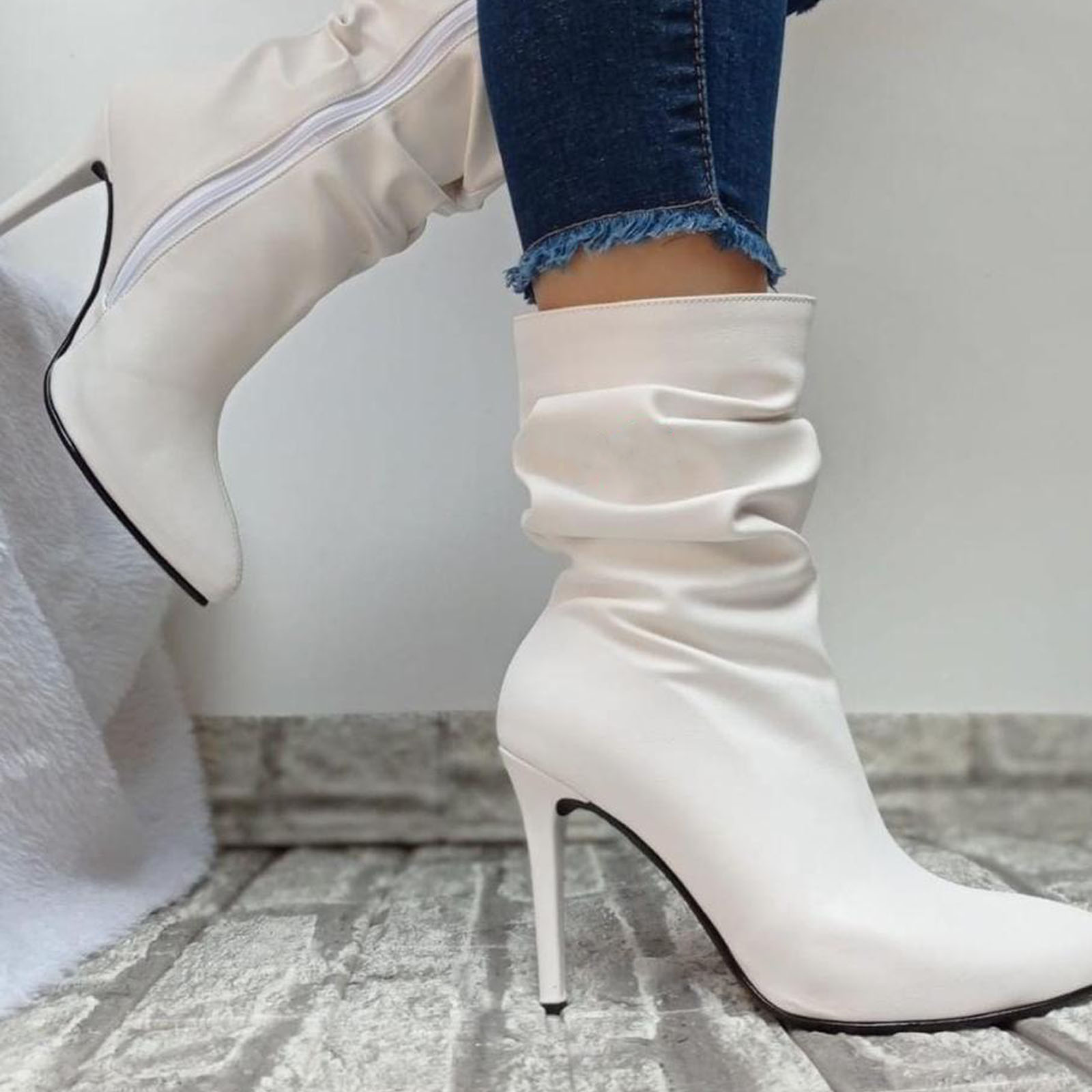 BOTIN MUJER CORRUGADO 1299 - 68 AGUJA TACO #9 COLOR BLANCO - 3
