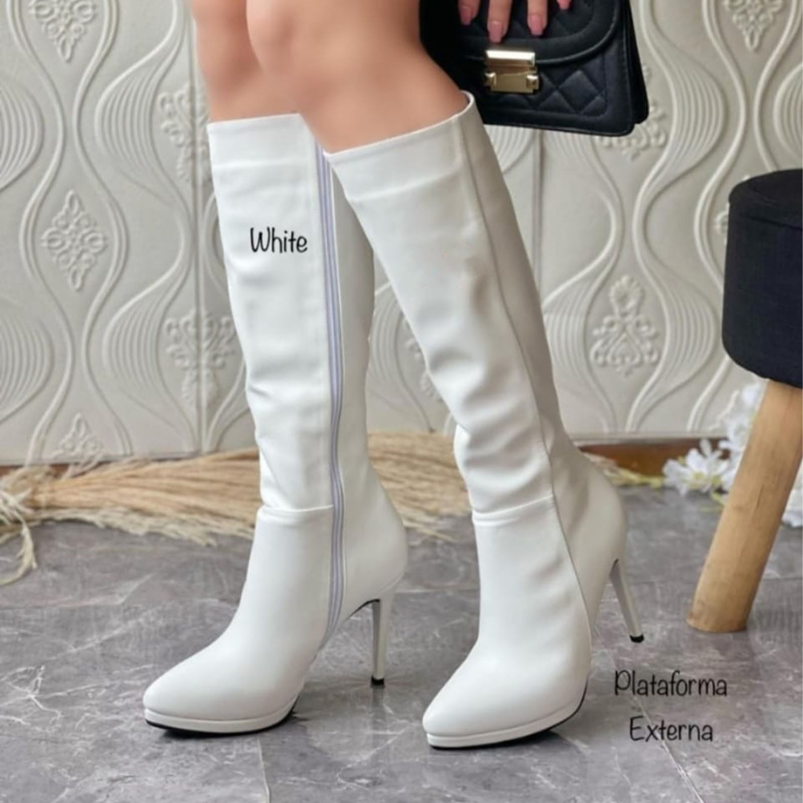 BOTAS LEONA 1299 - 95 TACO AGUJA #9 PLATAFORMA COLOR BLANCO - 3