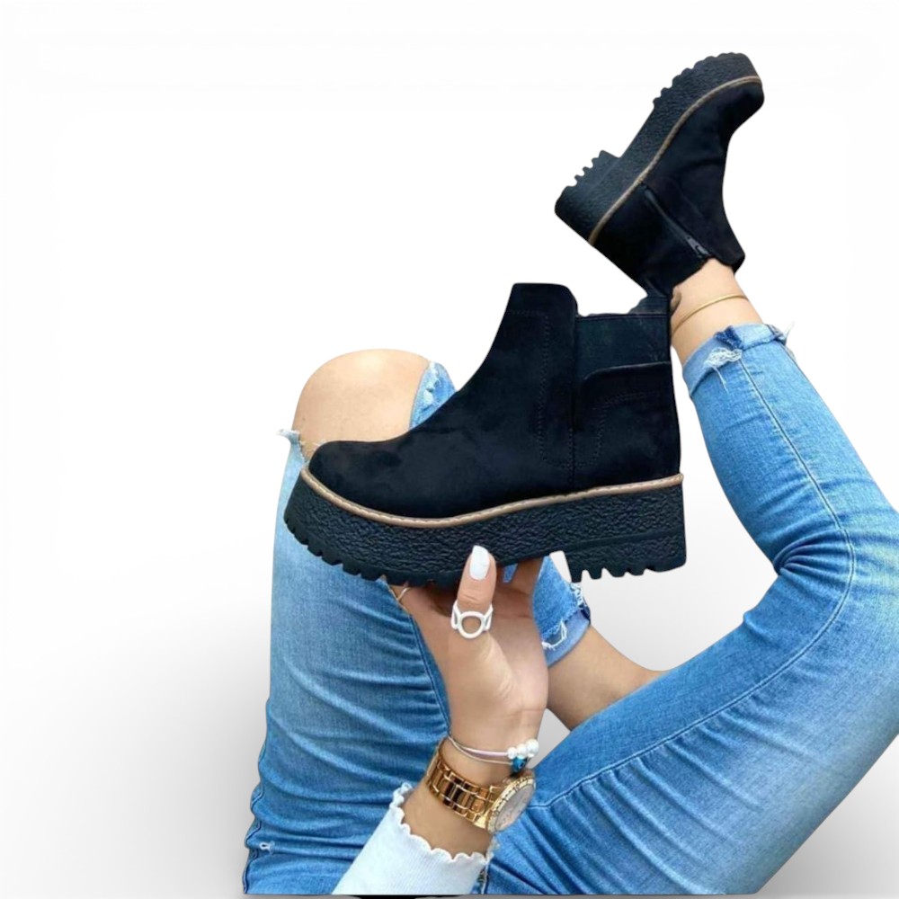 BOTIN MUJER GAMUZA ELASTICO 2086L-60 COLOR NEGRO - 1