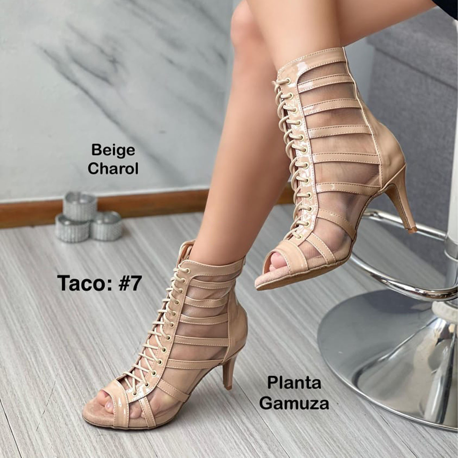 BOTIN MUJER HELLS PARA BAILE 1299-85 CHAROL TACO 7 COLOR BEIGE - 3