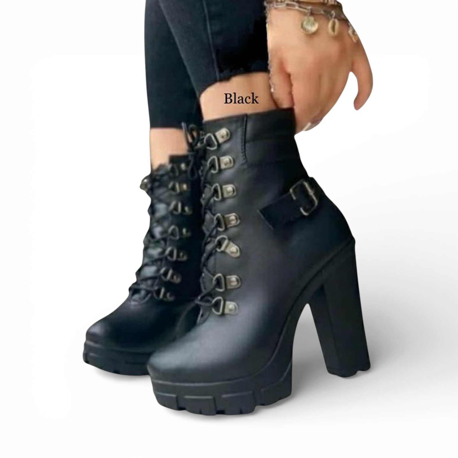 BOTIN MUJER KAMI 1299-75 TACO #9 CON PLATAFORMA #2 COLOR NEGRO - 2